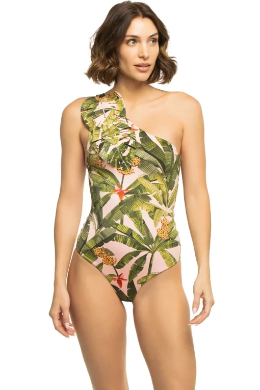 Banana Leaves Asymmetrical One Piece Swimsuit