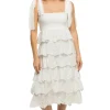 Embroidered Ruffle Midi Dress