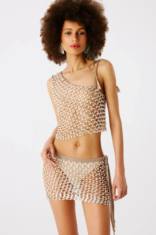 Crochet Pearl Beaded Mini Cover Skirt