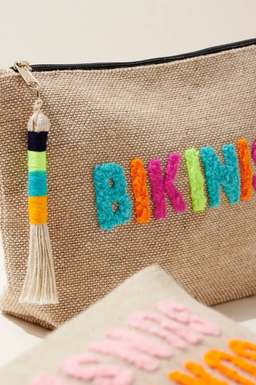 Embroidered Canvas Bikinis Pouch