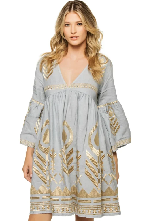 Embroidered Metallic Mini Dress