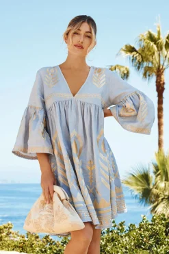 Embroidered Metallic Mini Dress