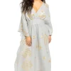 Embroidered Metallic V-Neck Maxi Dress