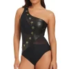 Leather Asymmetrical One Piece Swimsuit