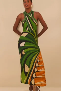 Linen Toucan Tree Midi Dress