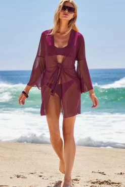 Mesh Tie Front Kimono