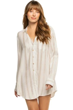Metallic Stripe Shirt Dress