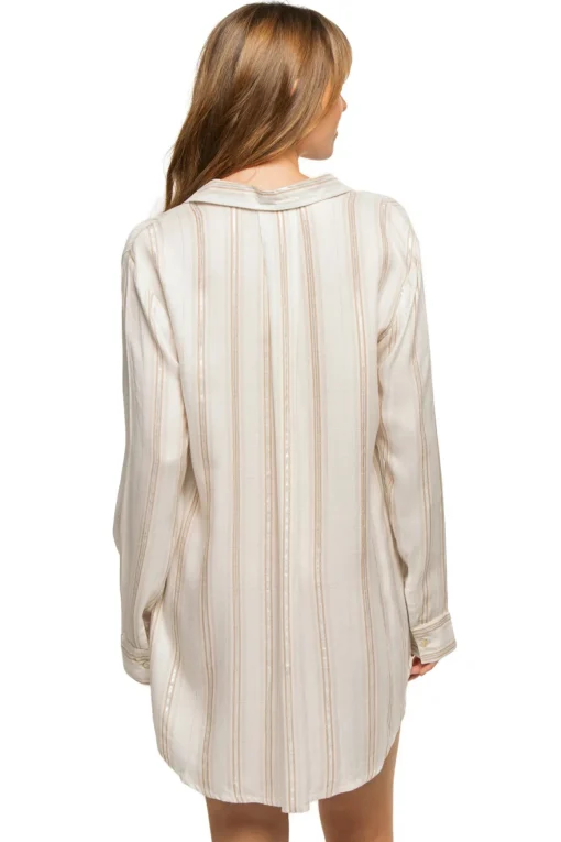 Metallic Stripe Shirt Dress