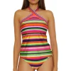 Stripe High Neck Reversible Tankini Top