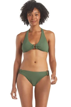 Textured Ring Front Halter Bikini Top