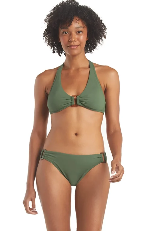 Textured Ring Front Halter Bikini Top