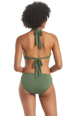 Textured Ring Front Halter Bikini Top