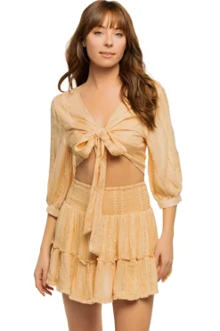 Tonal Textured Tie Front Crop Top