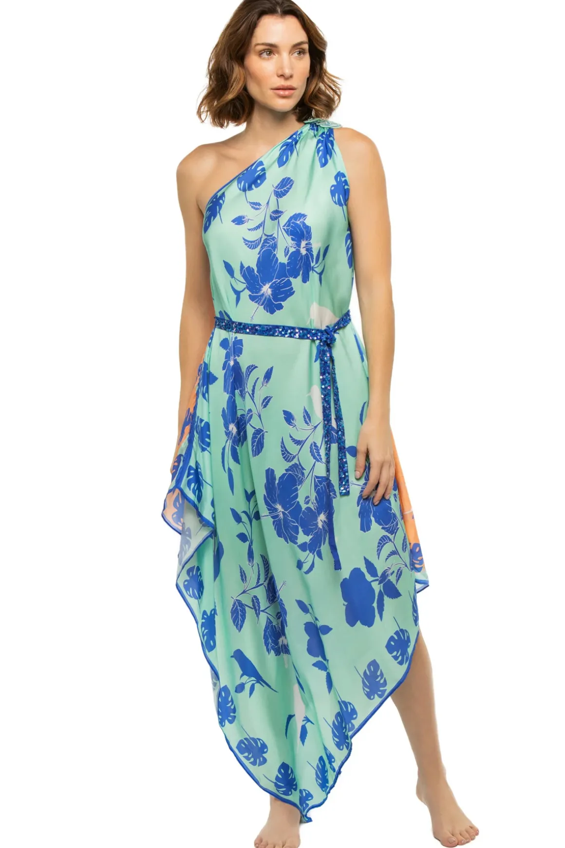 Asymmetrical Multi-Way Scarf Midi Dress