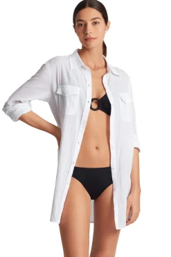 Button Down Cover Up Shirt Dress