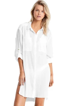 Crinkle Twill Beach Shirt Dress