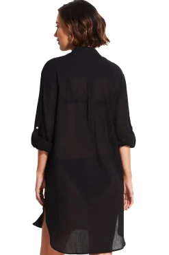 Crinkle Twill Beach Shirt Dress