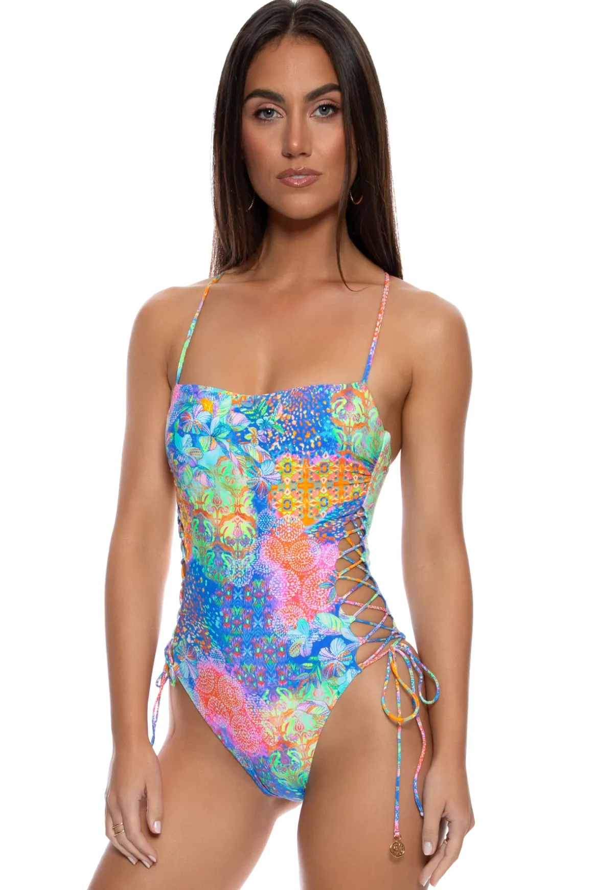 Deco Gardens Lace-Up One Piece Swimsuit