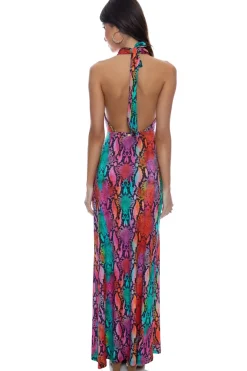 Electric Skin Halter Maxi Dress
