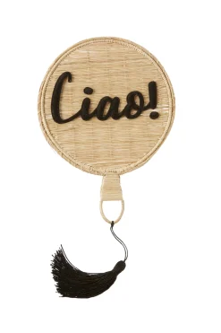 Embroidered CIAO Appliqu&eacute; Straw Fan