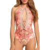 Embroidered High Neck One Piece Swimsuit