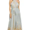Embroidered Metallic Halter Maxi Dress