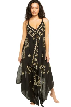 Embroidered Metallic Maxi Dress