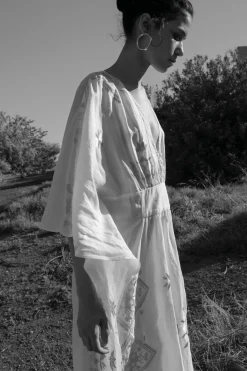 Embroidered Metallic V-Neck Maxi Dress