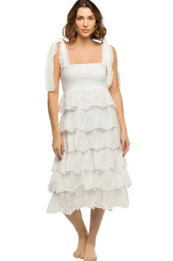 Embroidered Ruffle Midi Dress