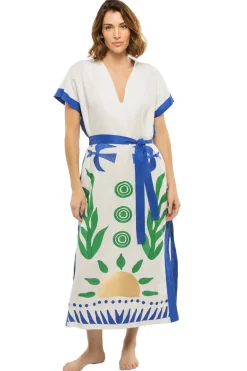 Embroidered V-Neck Midi Dress