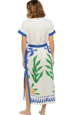 Embroidered V-Neck Midi Dress