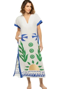 Embroidered V-Neck Midi Dress