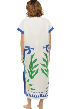 Embroidered V-Neck Midi Dress