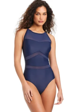 High Neck Mesh One Piece Swimsuit