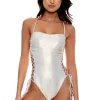 Iridescent Lace Up One Piece Swimsuit