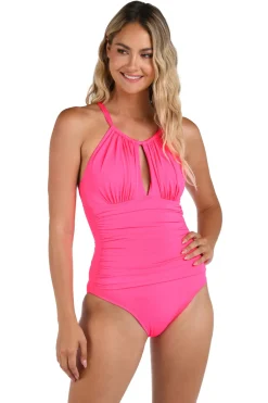Keyhole High Neck One Piece Swimsuit