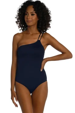 Lace Up One Shoulder One Piece Swimsuit