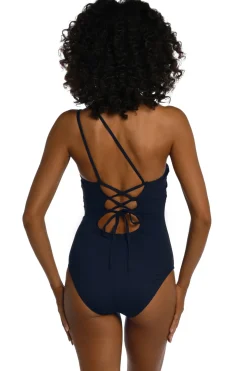 Lace Up One Shoulder One Piece Swimsuit