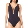 Lace Up Plunge One Piece Swimsuit