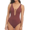 Lace Up Plunge One Piece Swimsuit