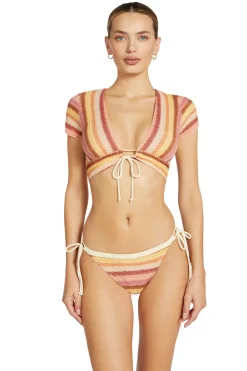 Lyra Striped Cap Sleeve Bikini Top