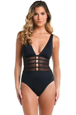 Mesh Plunge One Piece Swimsuit