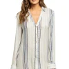 Metallic Stripe Button Down Shirt Dress