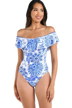Off Shoulder Ruffle One Piece Swimsuit