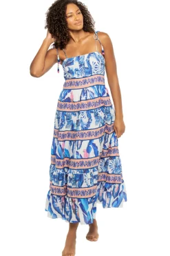 Off-White Blue Foliage Midi Dress