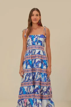 Off-White Blue Foliage Midi Dress