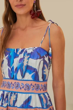 Off-White Blue Foliage Midi Dress