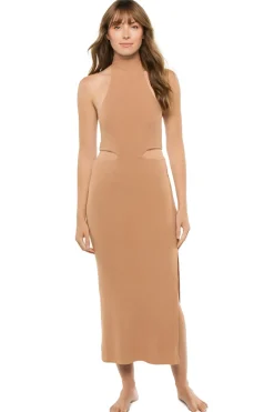 Rib Halter Cut Away Midi Dress