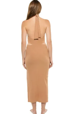 Rib Halter Cut Away Midi Dress