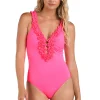 Ruffled Plunge One Piece Swimsuit